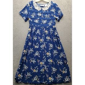 ERIKA Studio A Line Dress Women's S Multi Floral Lace Trim Pleated Button Front